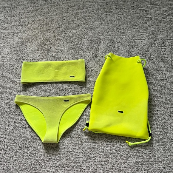 triangl swimwear Other - Authentic Triangl Swimwear Strapless Neon Yellow Velvet Bikini Set + Bag